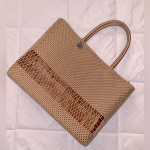 NWOT Nordstrom The Sak Tan Knit Woven Structured Tote Bag Beach Bag